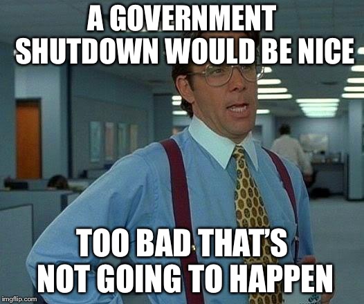 That Would Be Great | A GOVERNMENT SHUTDOWN WOULD BE NICE; TOO BAD THAT’S NOT GOING TO HAPPEN | image tagged in memes,that would be great | made w/ Imgflip meme maker