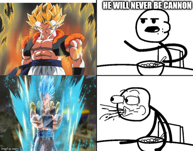 DBS Broly Movie Meme | HE WILL NEVER BE CANNON | image tagged in memes,dragon ball super,movie,gogeta,anime,cannon | made w/ Imgflip meme maker