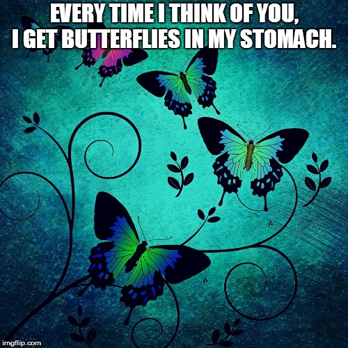 EVERY TIME I THINK OF YOU, I GET BUTTERFLIES IN MY STOMACH. | made w/ Imgflip meme maker