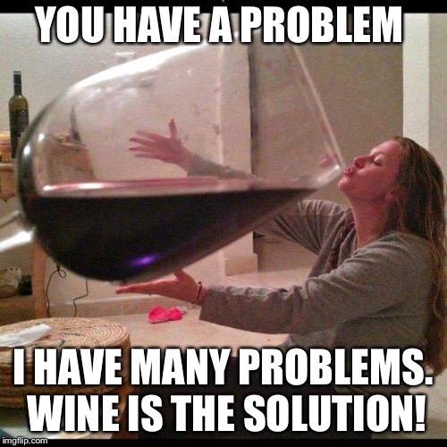 Wine Drinker | YOU HAVE A PROBLEM; I HAVE MANY PROBLEMS. WINE IS THE SOLUTION! | image tagged in wine drinker | made w/ Imgflip meme maker