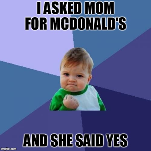 Success Kid | I ASKED MOM FOR MCDONALD'S; AND SHE SAID YES | image tagged in memes,success kid | made w/ Imgflip meme maker