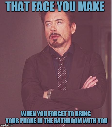 Face You Make Robert Downey Jr | THAT FACE YOU MAKE; WHEN YOU FORGET TO BRING YOUR PHONE IN THE BATHROOM WITH YOU | image tagged in memes,face you make robert downey jr | made w/ Imgflip meme maker