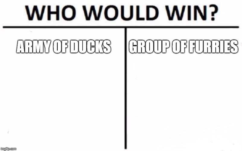 Who Would Win? | ARMY OF DUCKS; GROUP OF FURRIES | image tagged in memes,who would win | made w/ Imgflip meme maker