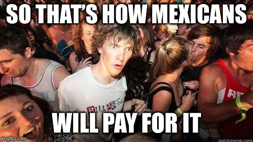 Sudden Realization | SO THAT’S HOW MEXICANS WILL PAY FOR IT | image tagged in sudden realization | made w/ Imgflip meme maker