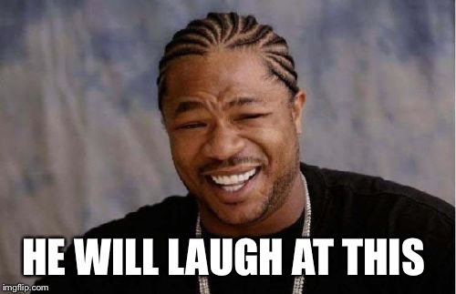 Yo Dawg Heard You Meme | HE WILL LAUGH AT THIS | image tagged in memes,yo dawg heard you | made w/ Imgflip meme maker