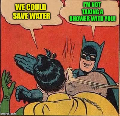 Batman Slapping Robin Meme | WE COULD SAVE WATER I'M NOT TAKING A SHOWER WITH YOU! | image tagged in memes,batman slapping robin | made w/ Imgflip meme maker