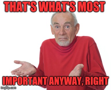 Old Man Shrugging | THAT'S WHAT'S MOST IMPORTANT ANYWAY, RIGHT | image tagged in old man shrugging | made w/ Imgflip meme maker