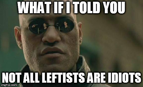 Matrix Morpheus | WHAT IF I TOLD YOU; NOT ALL LEFTISTS ARE IDIOTS | image tagged in memes,matrix morpheus,leftist,leftists,idiot,idiots | made w/ Imgflip meme maker