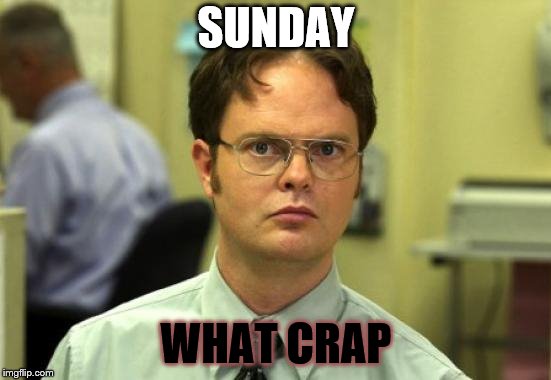 sunday | SUNDAY; WHAT CRAP | image tagged in memes,dwight schrute,meme,what crap,sunday,sunday crap | made w/ Imgflip meme maker