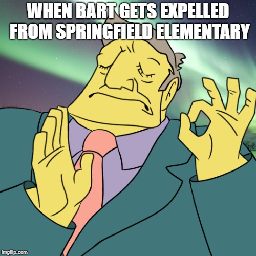 WHEN BART GETS EXPELLED FROM SPRINGFIELD ELEMENTARY | image tagged in the simpsons | made w/ Imgflip meme maker