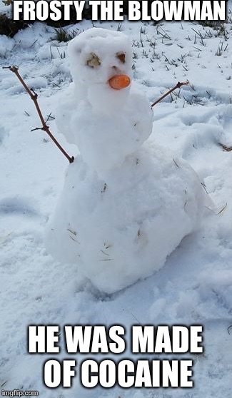 please kill me snowman | FROSTY THE BLOWMAN; HE WAS MADE OF COCAINE | image tagged in please kill me snowman | made w/ Imgflip meme maker