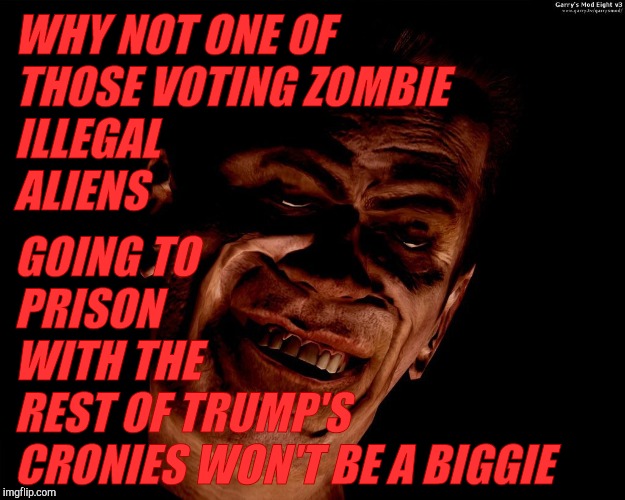. red dark | WHY NOT ONE OF THOSE VOTING ZOMBIE       ILLEGAL 
        ALIENS GOING TO         PRISON                 WITH THE REST OF TRUMP'S CRONIES WO | image tagged in g-man from half-life | made w/ Imgflip meme maker