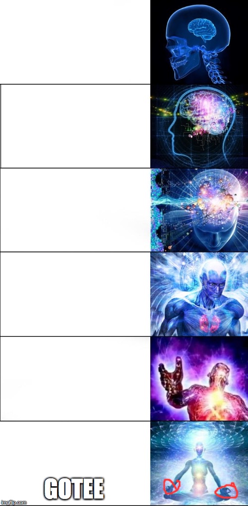 go to the bottom | GOTEE | image tagged in expanding brain meme 6 steps | made w/ Imgflip meme maker