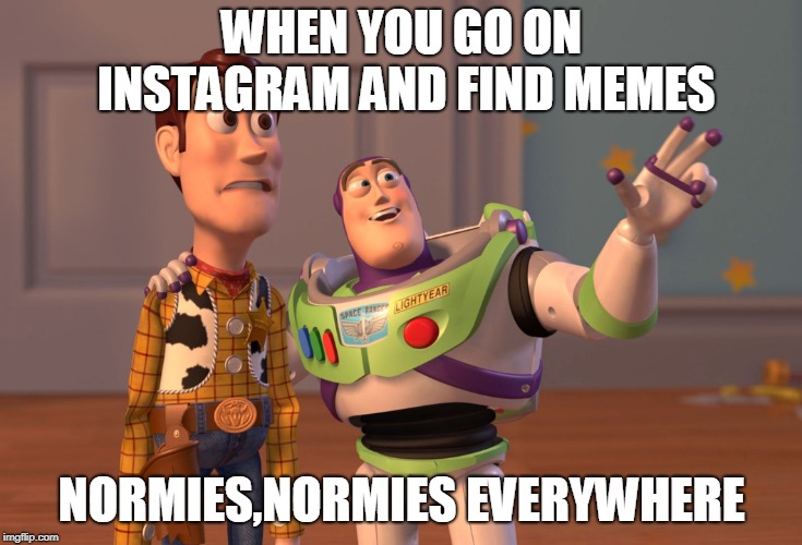 X, X Everywhere | WHEN YOU GO ON INSTAGRAM AND FIND MEMES; NORMIES,NORMIES EVERYWHERE | image tagged in memes,x x everywhere | made w/ Imgflip meme maker