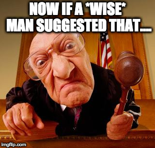 Mean Judge | NOW IF A *WISE* MAN SUGGESTED THAT.... | image tagged in mean judge | made w/ Imgflip meme maker