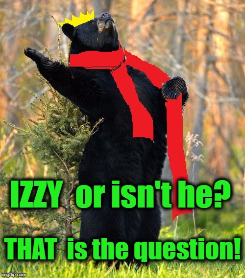 drama queen | IZZY  or isn't he? THAT  is the question! | image tagged in drama queen | made w/ Imgflip meme maker