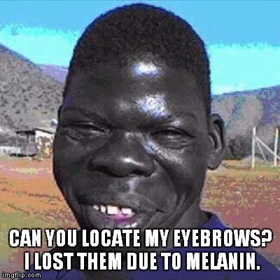 CAN YOU LOCATE MY EYEBROWS? I LOST THEM DUE TO MELANIN. | image tagged in funny,black lives matter | made w/ Imgflip meme maker