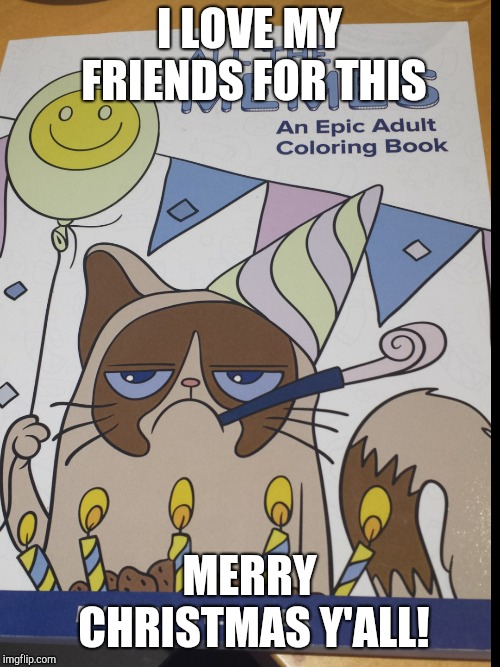 I LOVE MY FRIENDS FOR THIS; MERRY CHRISTMAS Y'ALL! | image tagged in memes,grumpy cat,christmas | made w/ Imgflip meme maker