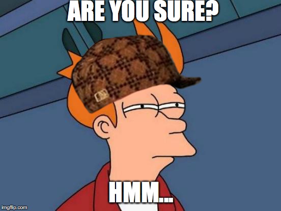 Futurama Fry | ARE YOU SURE? HMM... | image tagged in memes,futurama fry,scumbag | made w/ Imgflip meme maker
