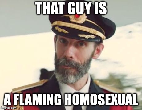 Captain Obvious | THAT GUY IS A FLAMING HOMOSEXUAL | image tagged in captain obvious | made w/ Imgflip meme maker