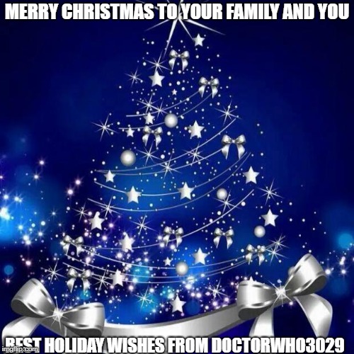 Merry Christmas  | MERRY CHRISTMAS TO YOUR FAMILY AND YOU; BEST HOLIDAY WISHES FROM DOCTORWHO3029 | image tagged in merry christmas | made w/ Imgflip meme maker