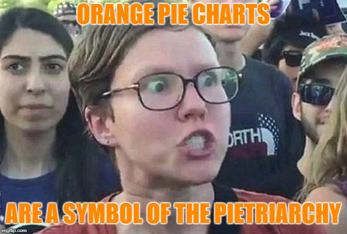 Triggered Liberal | ORANGE PIE CHARTS ARE A SYMBOL OF THE PIETRIARCHY | image tagged in triggered liberal | made w/ Imgflip meme maker
