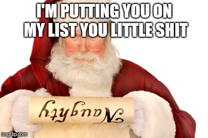 Santa Naughty List | I'M PUTTING YOU ON MY LIST YOU LITTLE SHIT | image tagged in santa naughty list | made w/ Imgflip meme maker