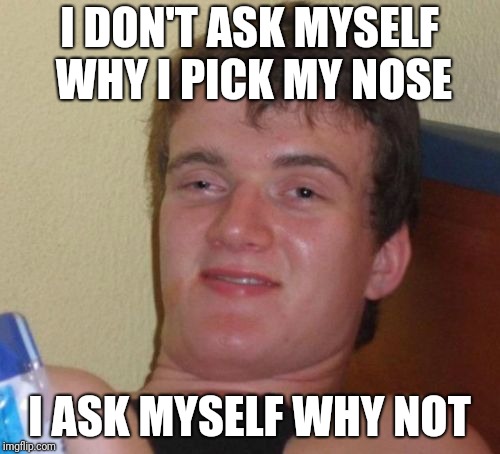10 Guy | I DON'T ASK MYSELF WHY I PICK MY NOSE; I ASK MYSELF WHY NOT | image tagged in memes,10 guy | made w/ Imgflip meme maker