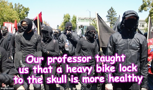 Our professor taught us that a heavy bike lock to the skull is more healthy | made w/ Imgflip meme maker