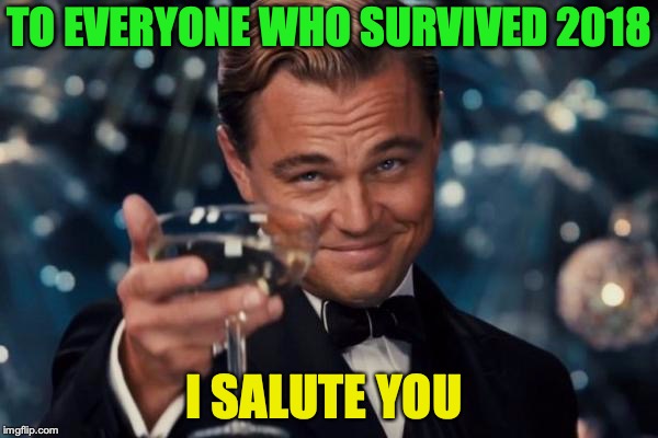 Leonardo Dicaprio Cheers Meme | TO EVERYONE WHO SURVIVED 2018; I SALUTE YOU | image tagged in memes,leonardo dicaprio cheers | made w/ Imgflip meme maker