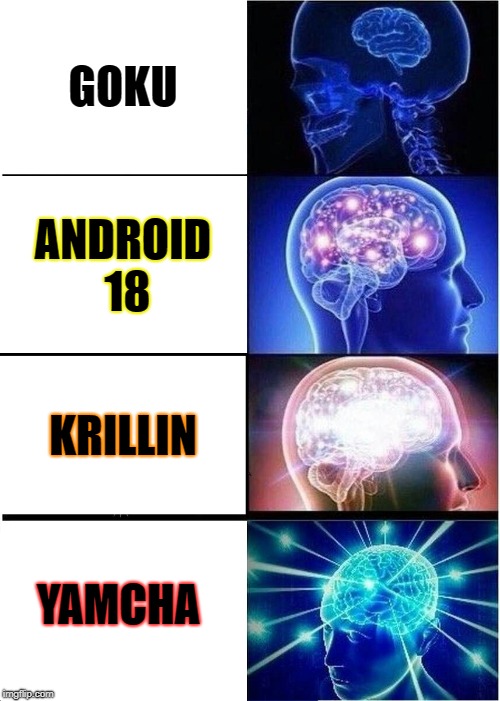 Expanding Brain | GOKU; ANDROID 18; KRILLIN; YAMCHA | image tagged in memes,expanding brain | made w/ Imgflip meme maker