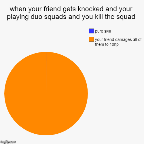when your friend gets knocked and your playing duo squads and you kill the squad | your friend damages all of them to 10hp, pure skill | image tagged in funny,pie charts | made w/ Imgflip chart maker