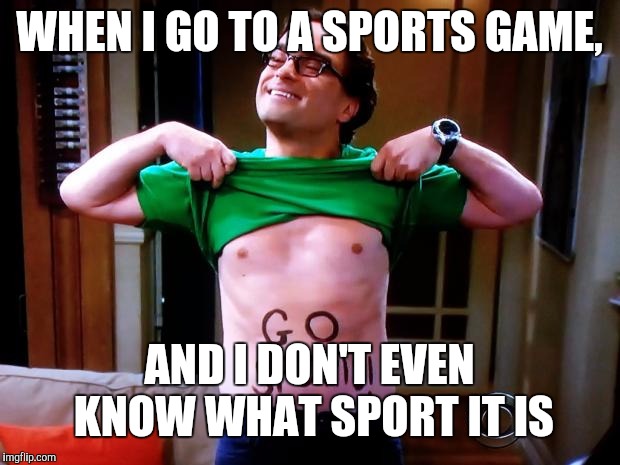 Go Sports | WHEN I GO TO A SPORTS GAME, AND I DON'T EVEN KNOW WHAT SPORT IT IS | image tagged in go sports | made w/ Imgflip meme maker