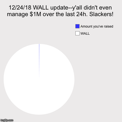 12/24/18 WALL update--y'all didn't even manage $1M over the last 24h. Slackers! | WALL, Amount you've raised | image tagged in funny,pie charts | made w/ Imgflip chart maker