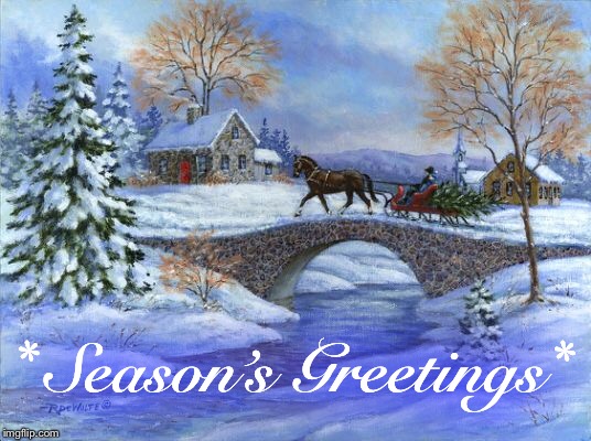 Season’s Greetings  | * Season’s Greetings* | image tagged in christmas,holidays,horse,country,snow | made w/ Imgflip meme maker