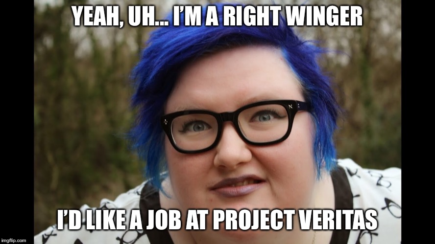 Project Veritas | YEAH, UH... I’M A RIGHT WINGER; I’D LIKE A JOB AT PROJECT VERITAS | image tagged in liberals | made w/ Imgflip meme maker