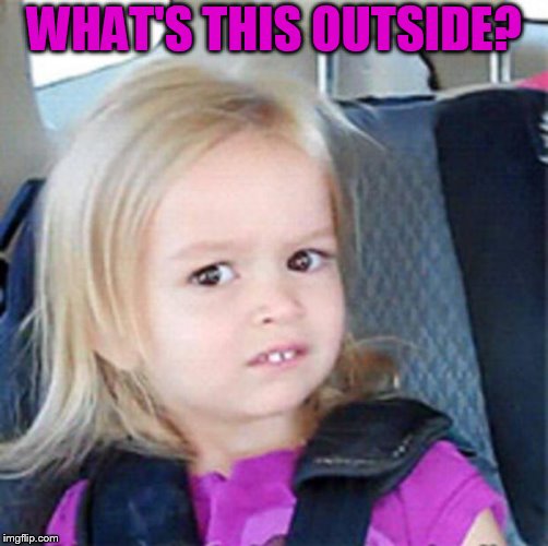 Confused Little Girl | WHAT'S THIS OUTSIDE? | image tagged in confused little girl | made w/ Imgflip meme maker
