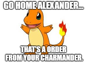 Am I the only Hamilton fan out there?
 | GO HOME ALEXANDER... THAT'S A ORDER FROM YOUR CHARMANDER. | image tagged in charmander | made w/ Imgflip meme maker