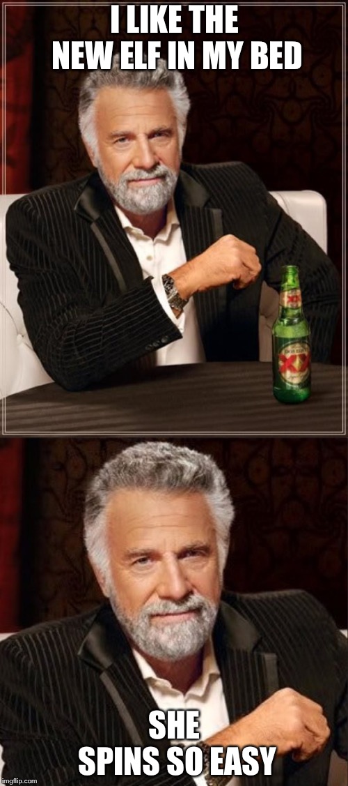 I LIKE THE NEW ELF IN MY BED SHE SPINS SO EASY | image tagged in memes,the most interesting man in the world,world's most interesting man | made w/ Imgflip meme maker