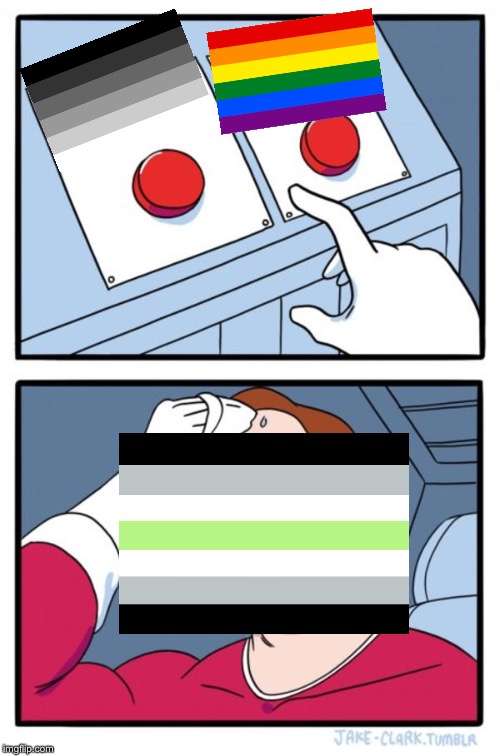 So is it gay or straight if an Agender is attracted to a certain gender? | image tagged in memes,two buttons,lgbtq,agender | made w/ Imgflip meme maker