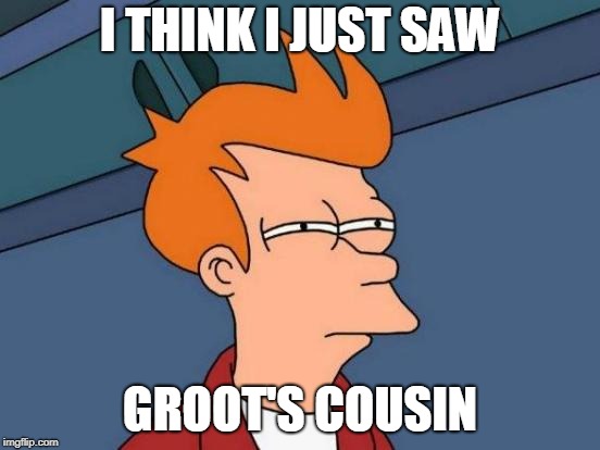 Futurama Fry Meme | I THINK I JUST SAW GROOT'S COUSIN | image tagged in memes,futurama fry | made w/ Imgflip meme maker