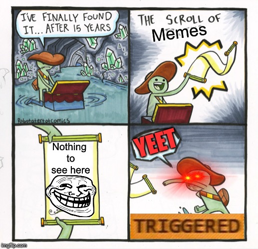 The Scroll Of Truth | Memes; Nothing to see here; YEET | image tagged in memes,the scroll of truth | made w/ Imgflip meme maker