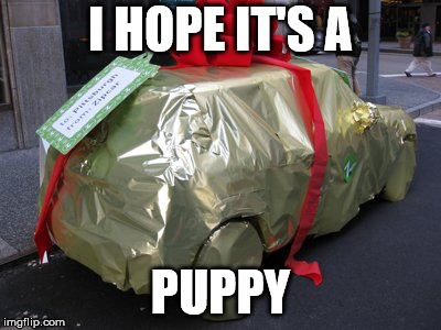 one can hope | I HOPE IT'S A; PUPPY | image tagged in christmas,puppy | made w/ Imgflip meme maker