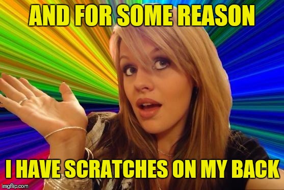 Dumb Blonde Meme | AND FOR SOME REASON I HAVE SCRATCHES ON MY BACK | image tagged in memes,dumb blonde | made w/ Imgflip meme maker