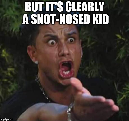 Jersey shore  | BUT IT'S CLEARLY A SNOT-NOSED KID | image tagged in jersey shore | made w/ Imgflip meme maker