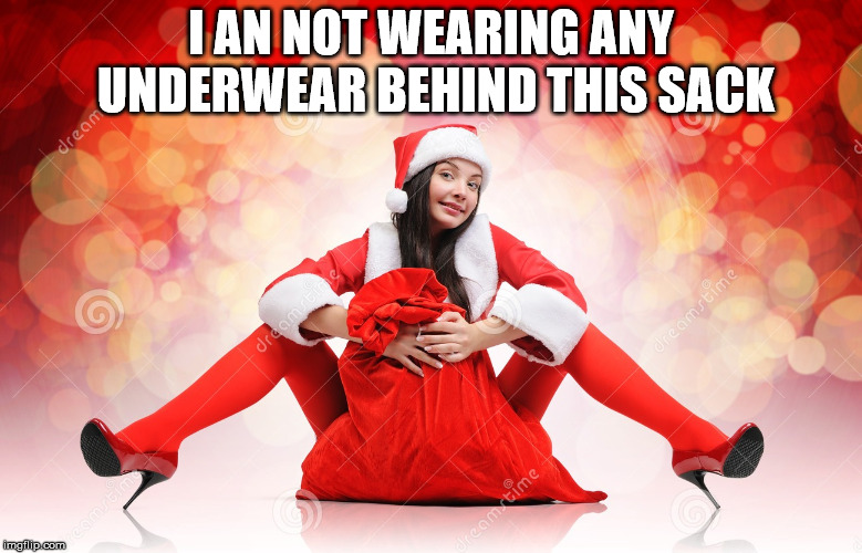 sexy elf Santa | I AN NOT WEARING ANY UNDERWEAR BEHIND THIS SACK | image tagged in sexy elf santa | made w/ Imgflip meme maker
