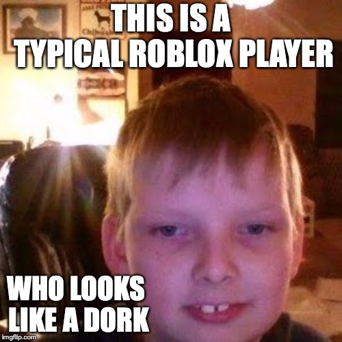 Typical Roblox Player | THIS IS A TYPICAL ROBLOX PLAYER; WHO LOOKS LIKE A DORK | image tagged in roblox,memes,player | made w/ Imgflip meme maker