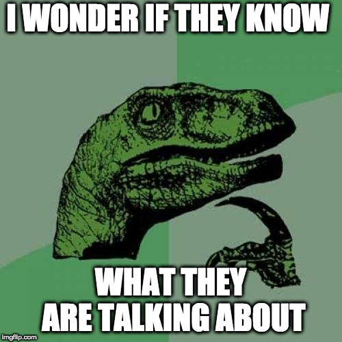 Philosoraptor Meme | I WONDER IF THEY KNOW WHAT THEY ARE TALKING ABOUT | image tagged in memes,philosoraptor | made w/ Imgflip meme maker
