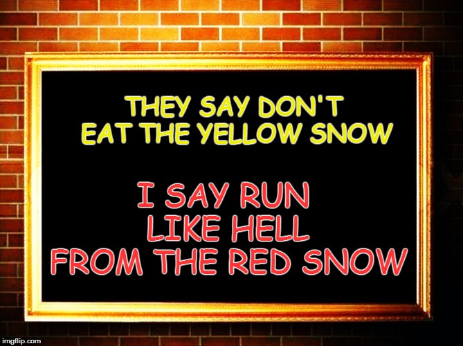 THEY SAY DON'T EAT THE YELLOW SNOW I SAY RUN LIKE HELL FROM THE RED SNOW | made w/ Imgflip meme maker