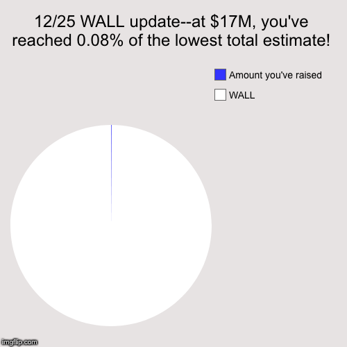 12/25 WALL update--at $17M, you've reached 0.08% of the lowest total estimate! | WALL, Amount you've raised | image tagged in funny,pie charts | made w/ Imgflip chart maker